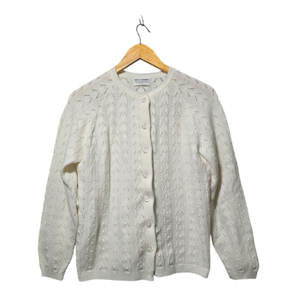 Vintage 50s Dotty Mann Cream Cable Knit Cardigan Cottagecore - Picture 3 of 8